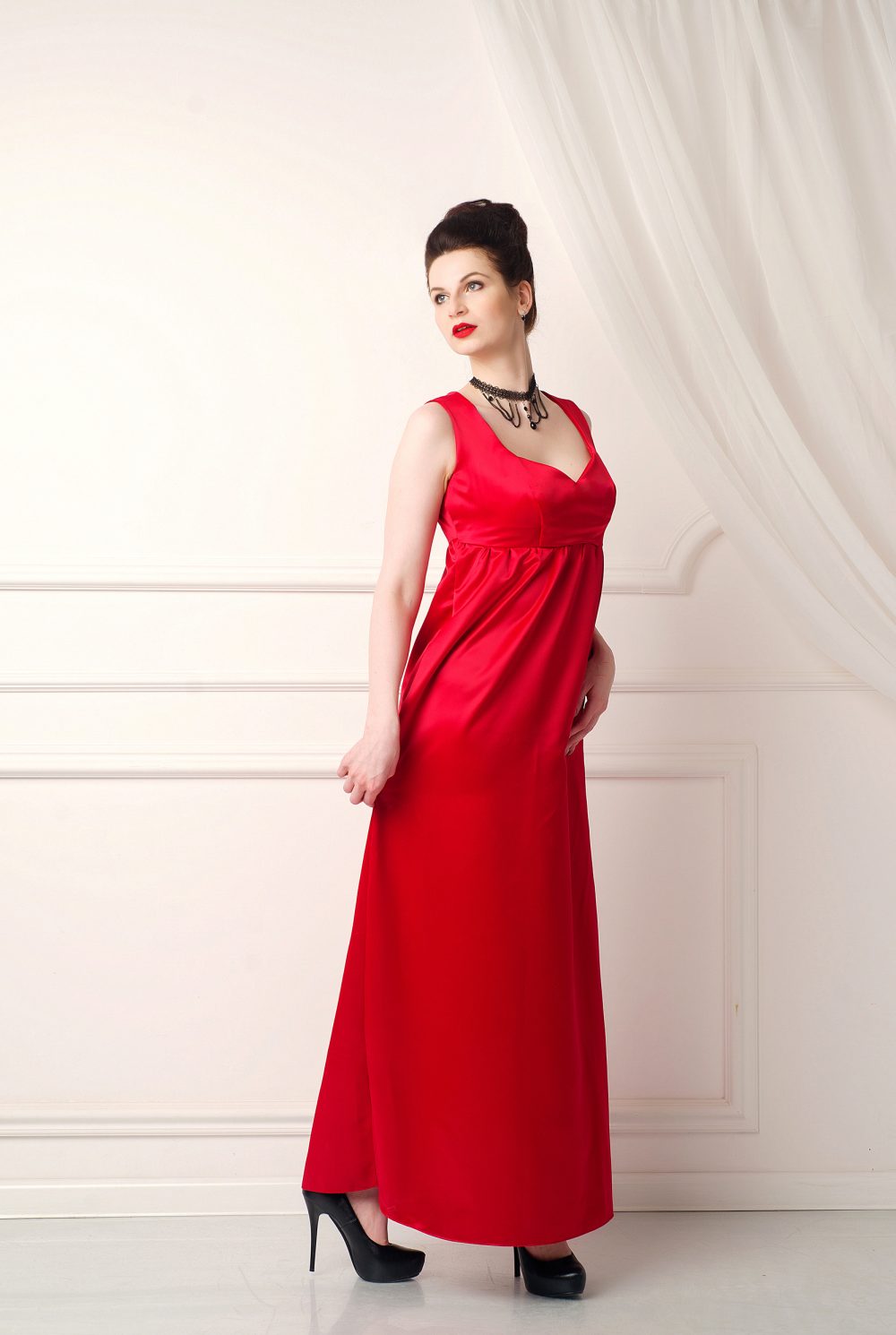 Красное вечернее атласное платье в стиле ампир "Титаник" Liubov Jbaai 1
