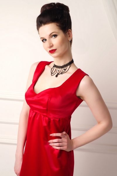 Красное вечернее атласное платье в стиле ампир "Титаник" Liubov Jbaai 2